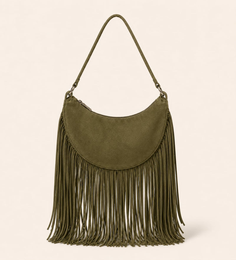 The Oskan Fringe Bag in Earth Green
