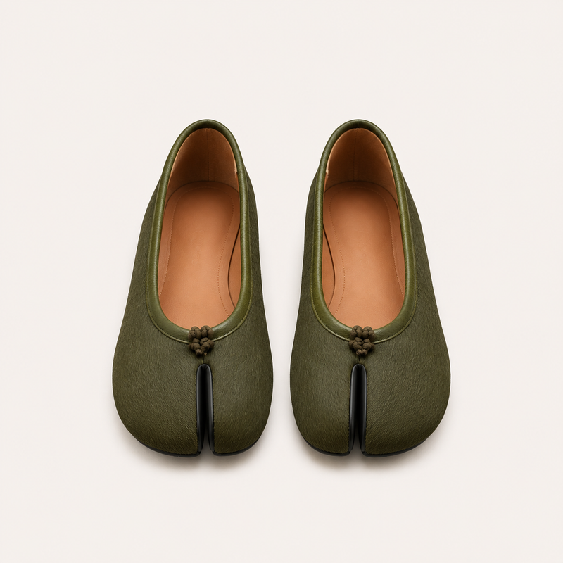 Olive Green Tabi Mary Jane Flats
