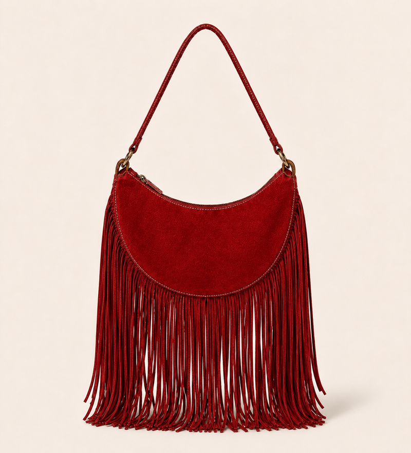 The Oskan Fringe Bag in Rouge