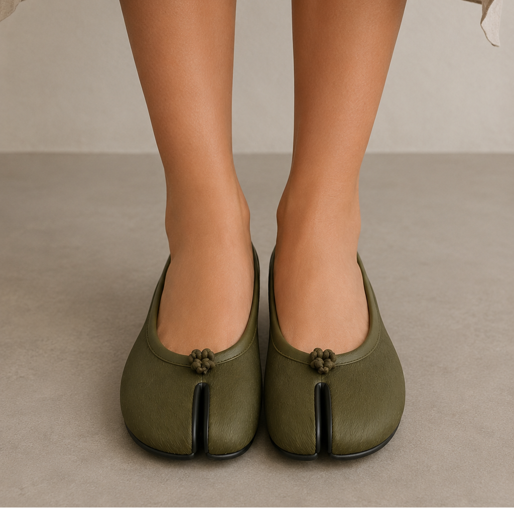 Olive Green Tabi Mary Jane Flats